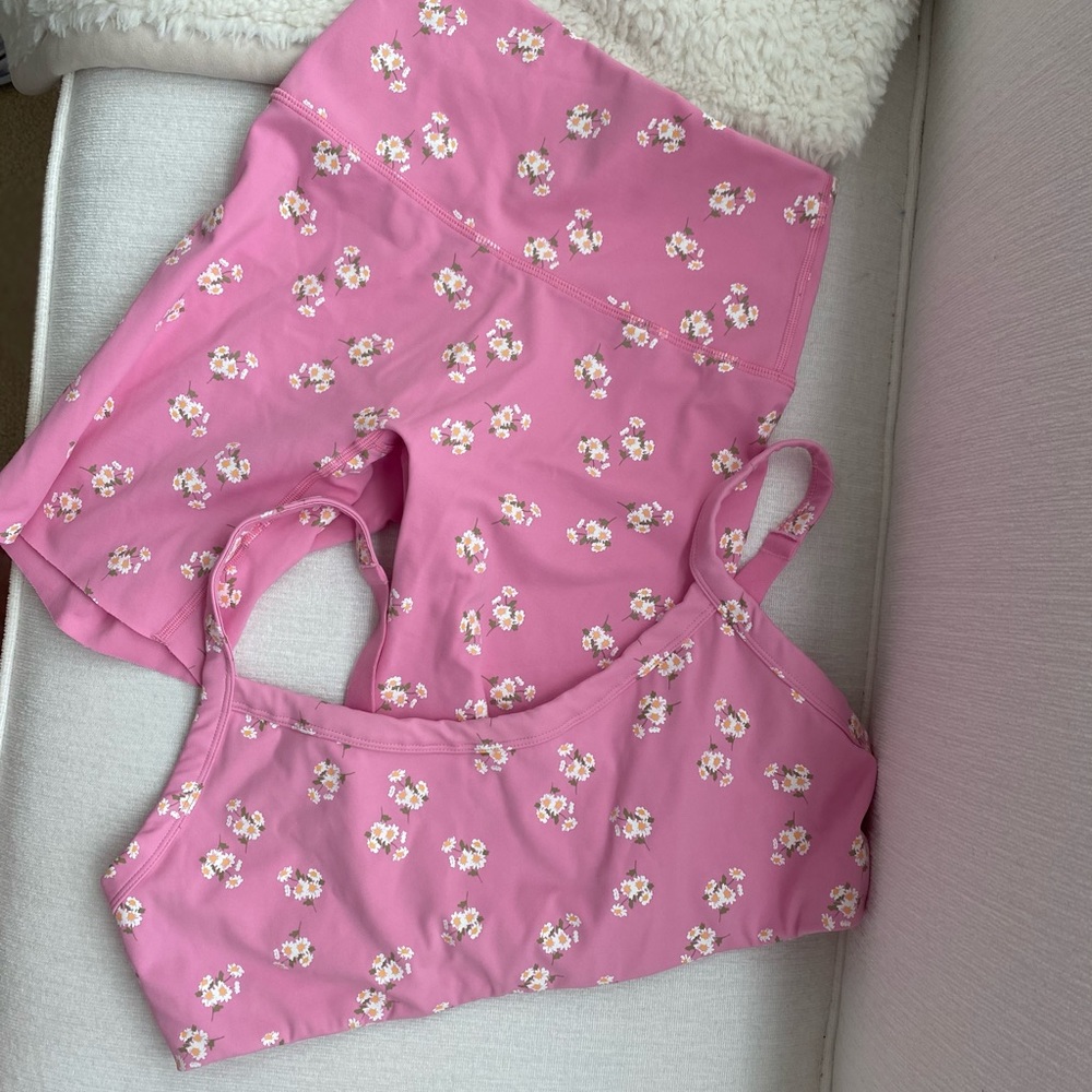 aerie floral  bike shorts and top set ladylike